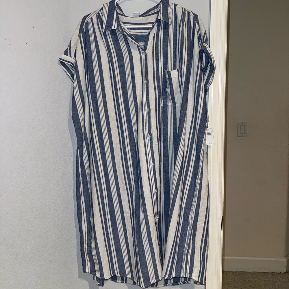 Striped Linen Knee Length Dress